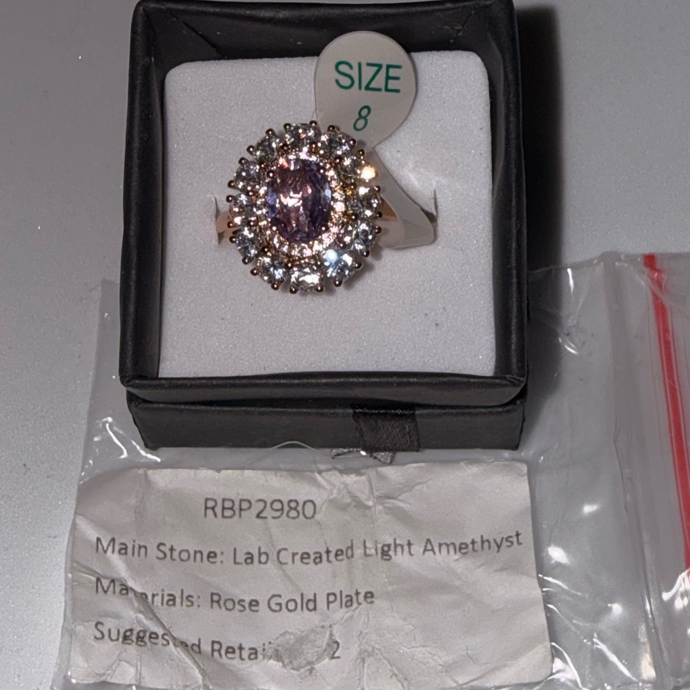 Elegant Rose Gold Amethyst Halo Ring